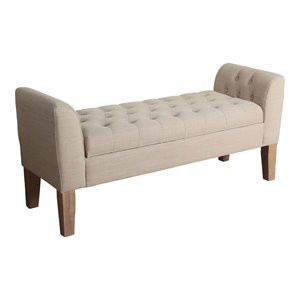 HomePop Kate Transitional Fabric Storage Bench and Settee in Cream | Cymax