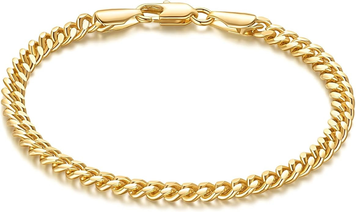 14K Gold Bracelets for Men Cuban Link Chain for Mens Non Tarnish Dainty Charm Bracelet Gift with ... | Amazon (US)