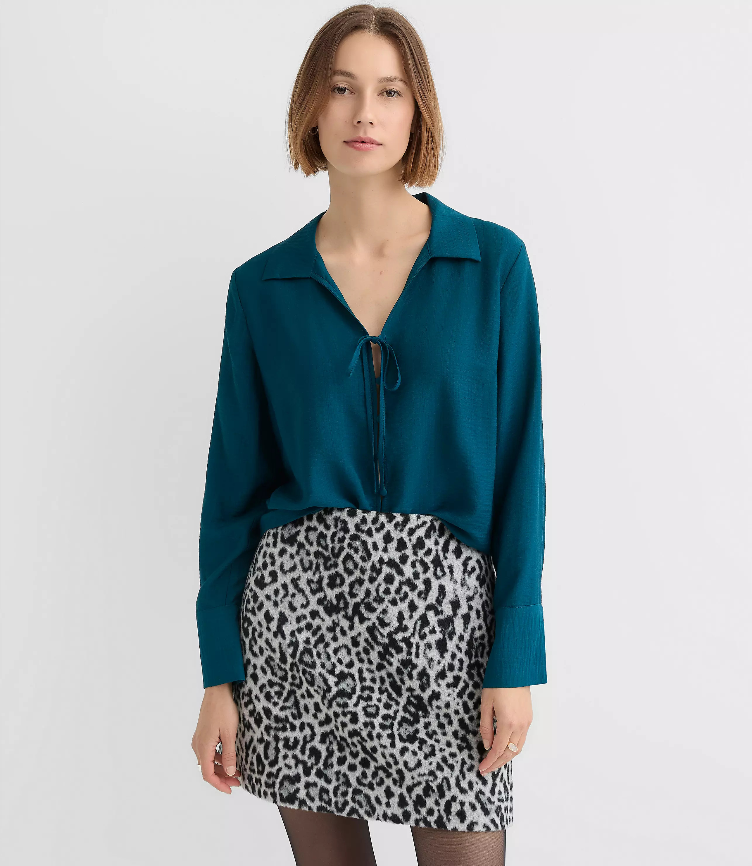 Slit Cuff Tie Neck Blouse | LOFT
