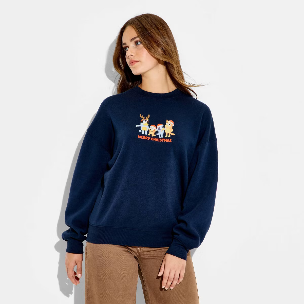 Women's Bluey Merry Christmas Fleece Graphic Sweatshirt - Navy Blue | Target