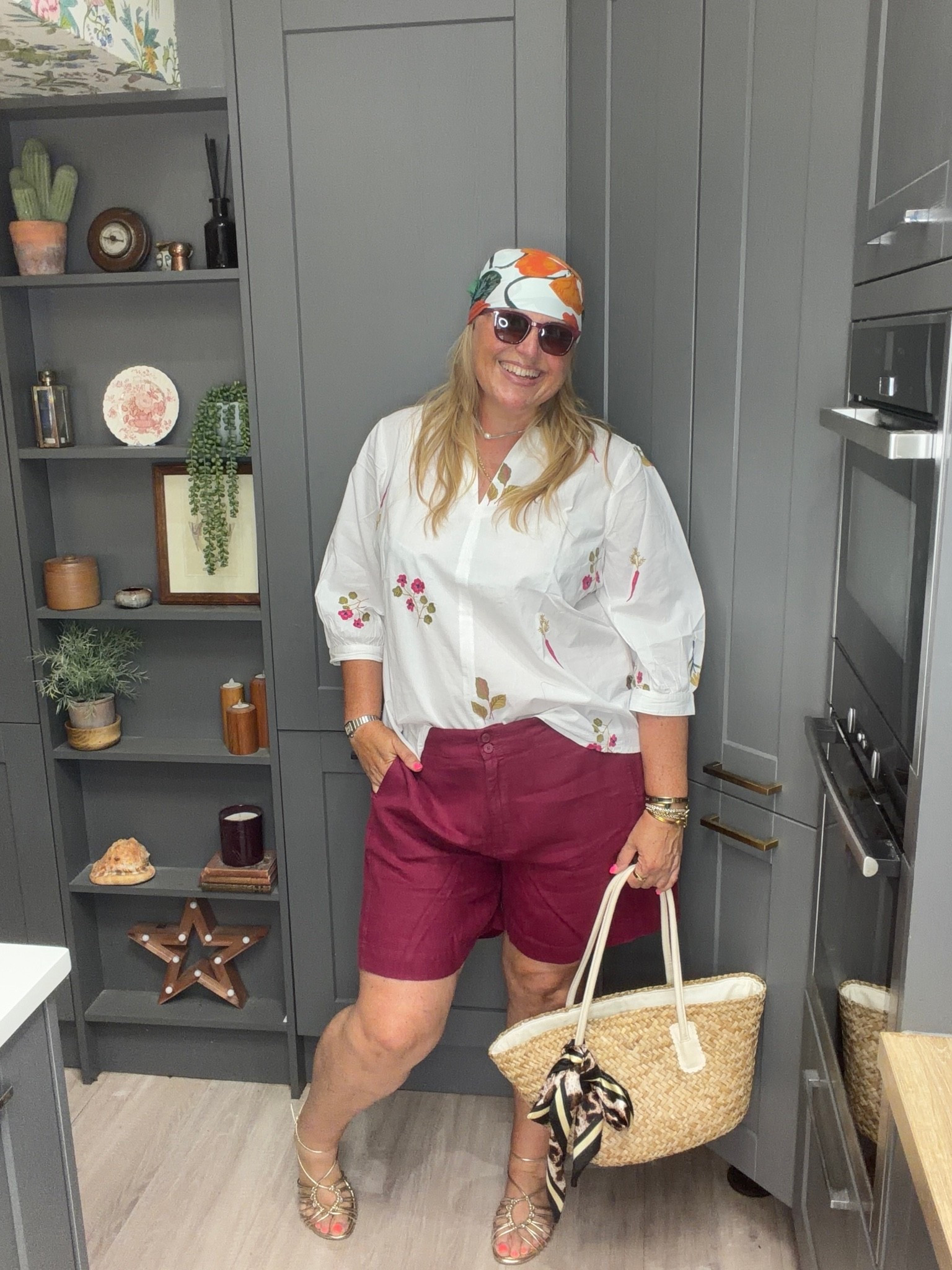 Shorts, embroidered top, headscarf, gold sandals , straw bag, sunglasses

#LTKsummer #LTKplussize #LTKstyletip
