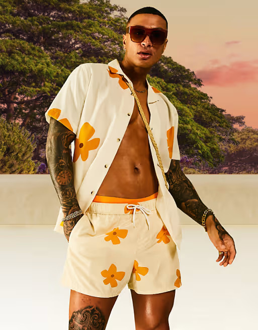 ASOS DESIGN swim shorts in floral print short length - part of a set | ASOS (Global)