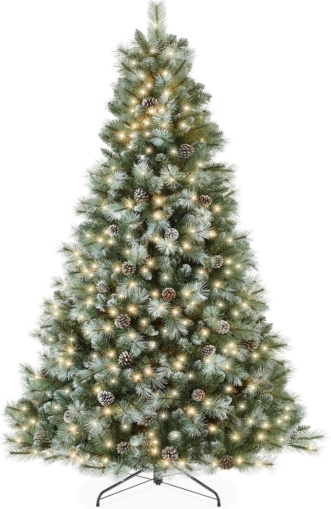 Best Choice Products 9ft Pre-Lit Scotch Pine Christmas Tree, Premium Frosted Pre-Decorated Artifi... | Amazon (US)