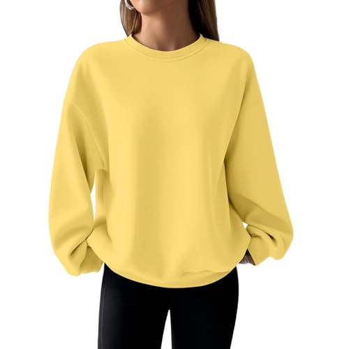 Womens Crewneck Sweatshirt Oversized Sweatshirt Preppy No Hood Fleece Pullover Solid Comfort Y2K Hoodie Workout Athletic Winter Sweaters Crew Neck Sweatshirts Women Women's Clothing, Yellow, 2Xl | Amazon (US)