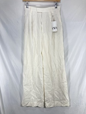 ZARA 68% LINEN BLEND Wide Leg Beige, ￼OFF WHITE, SIZE Medium NEW | eBay US