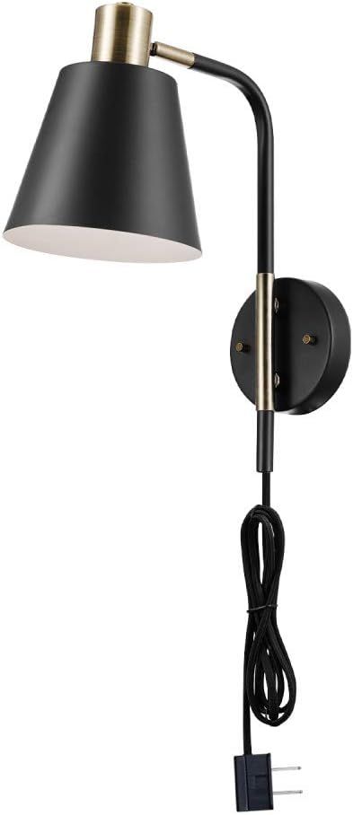 Novogratz x Globe Cleo 1-Light Plug-In or Hardwire Wall Sconce, Matte Black, Antique Brass Accent... | Amazon (US)