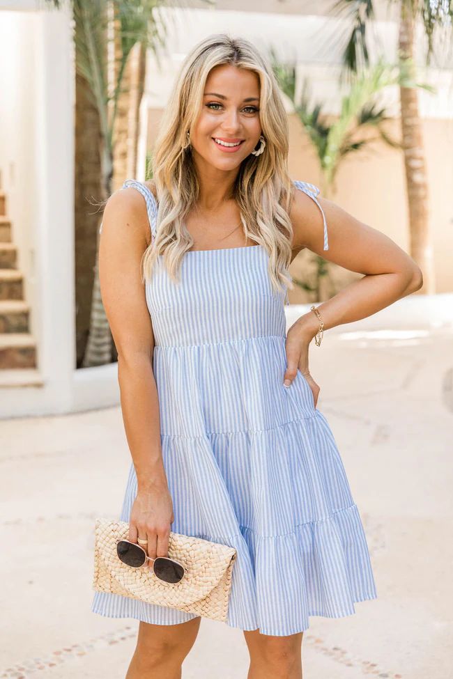 Sway To The Music Blue Stripe Square Neck Mini Dress | The Pink Lily Boutique