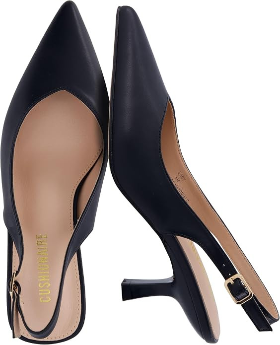CUSHIONAIRE Saby Slingback Kitten Heels for Women, Pointed Toe Pumps with Adjustable Ankle Strap ... | Amazon (US)