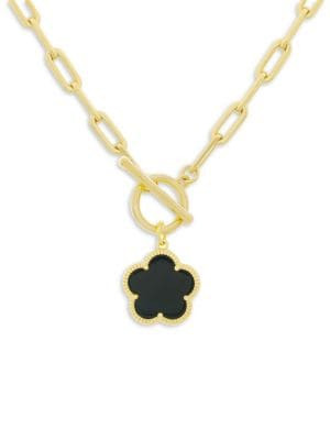 JanKuo Flower 14K Goldplated &amp; Onyx Toggle Chain Necklace on SALE | Saks OFF 5TH | Saks Fifth Avenue OFF 5TH