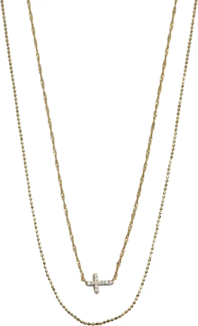 Argento Vivo Sterling Silver Layered 18K Gold Plate Sterling Silver Pavé Cross Pendant Necklace ... | Nordstrom