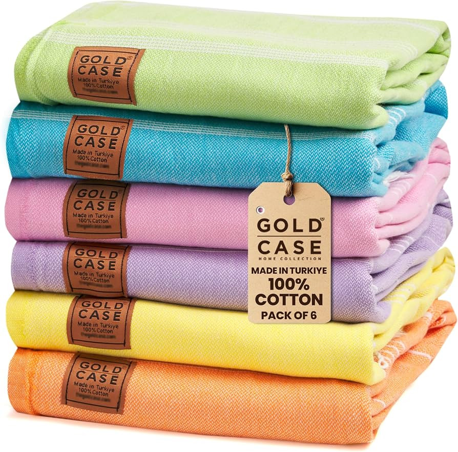 Gold CASE LYCIA Turkish Beach Towel Set of 6 \u2013 100% Cotton Turkish Beach Towels Bulk 70 x 38... | Amazon (US)