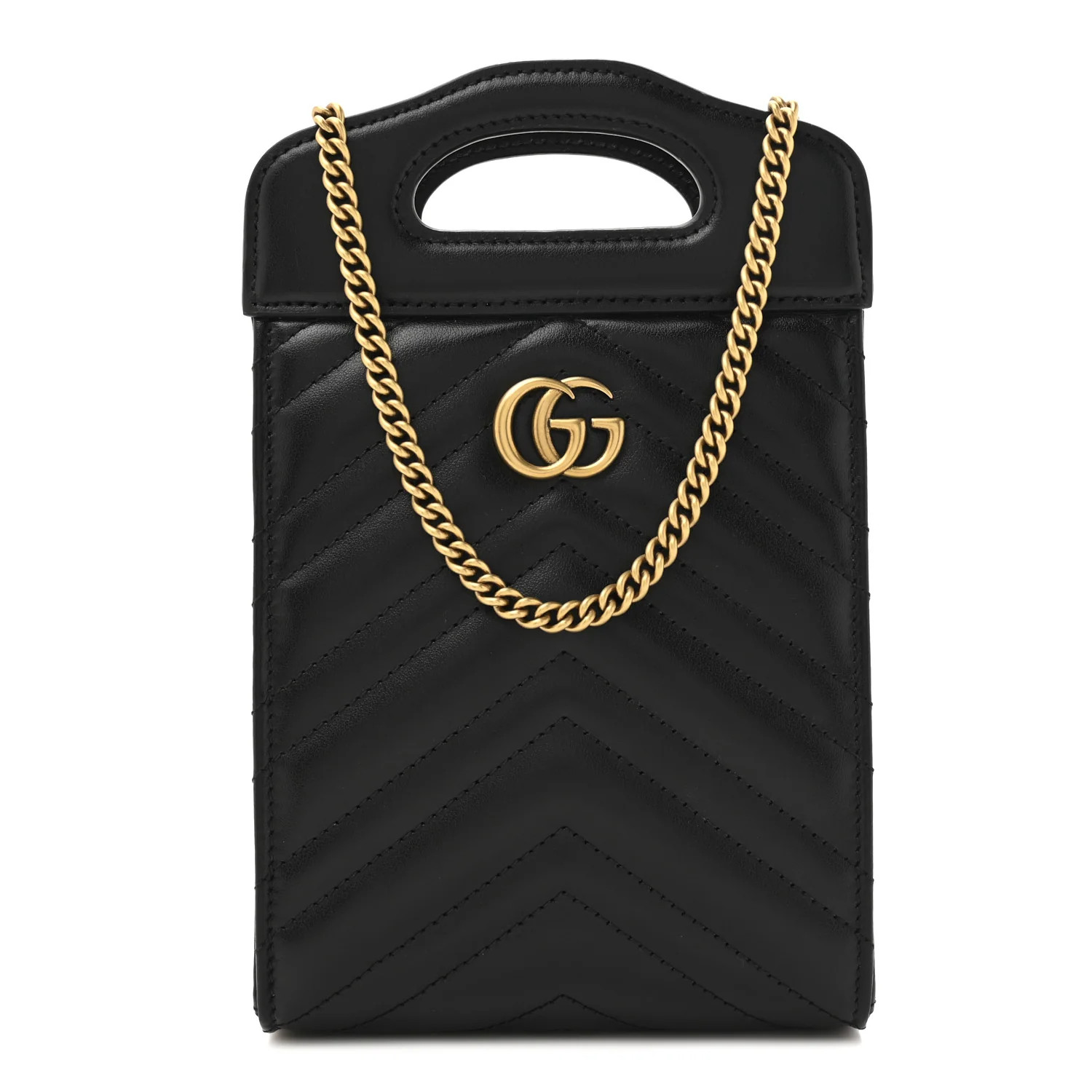 Gucci Calfskin Matelasse Mini GG Marmont Top Slip Handle Crossbody Bag Black 1756731 | FASHIONPHILE (US)