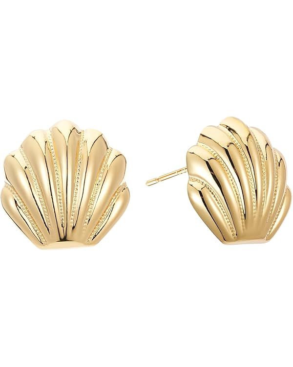 Sylph Gold Sea Shell Stud Earrings for Women, Chunky Statement Earrings Ocean Beach Jewelry Shell... | Amazon (US)
