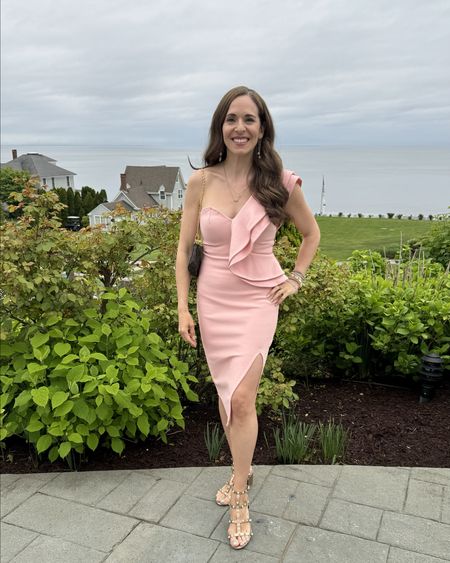 Loving this one shoulder bodycon formal dress - an Amazon score for under $75! It comes in many colors and is so figure flattering, it was perfect as a wedding guest dress this weekend. I linked it and my designer accessories here to shop! 🩷

#LTKWedding #LTKShoeCrush #LTKFindsUnder100