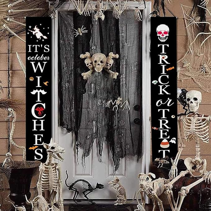 2Pcs Halloween Banner Trick or Treat Decorations Outdoor Hanging Sign for Home Office Porch Front... | Amazon (US)
