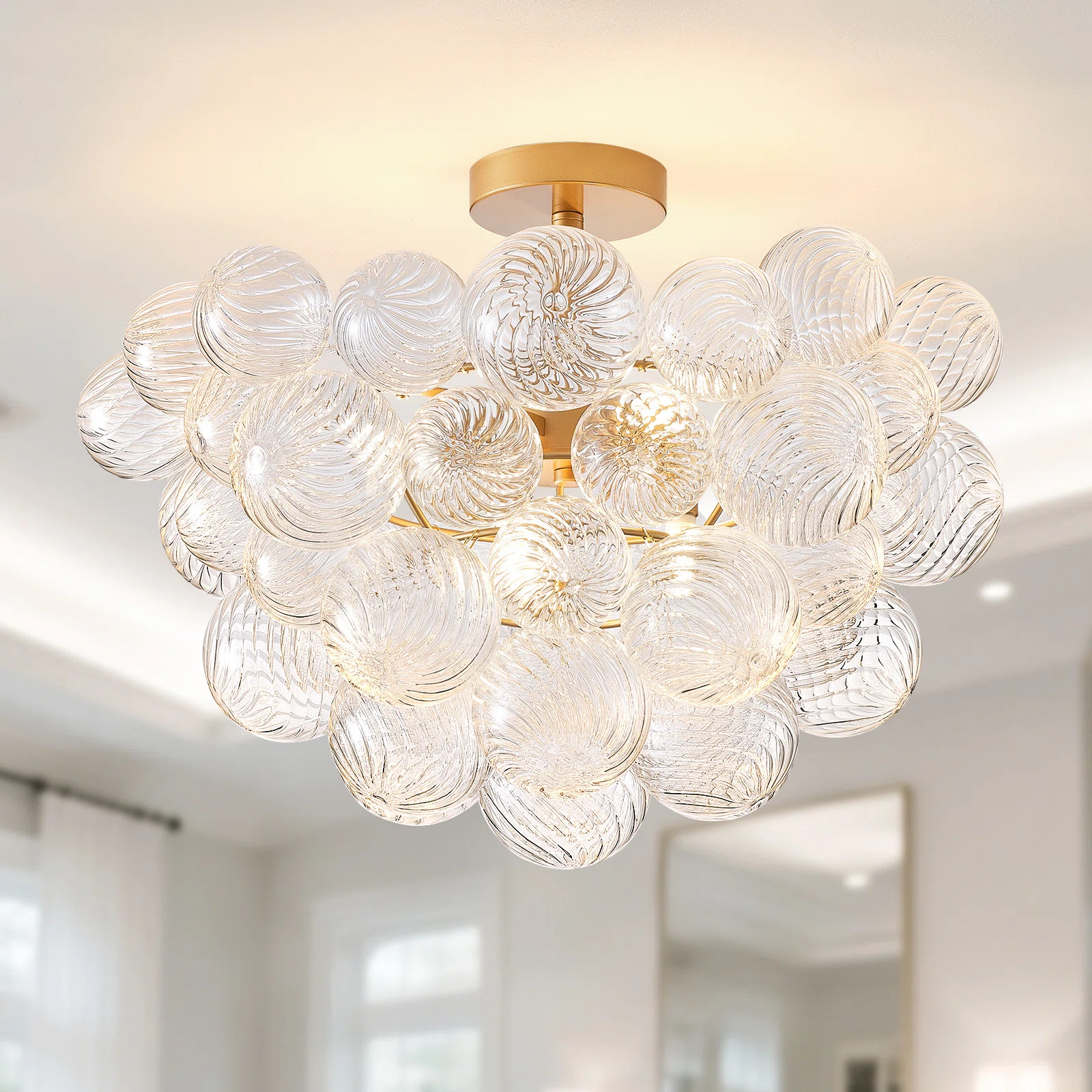 Nordic Bubble Ball Swirled Glass Chandelier 20 Inch, Gild Gold And Clear Blown Glass Small Pendan... | Wayfair North America