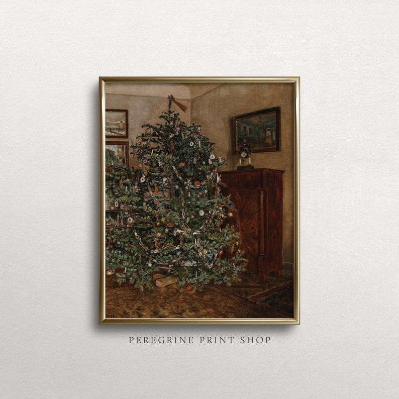 Merry Christmas Tree | Christmas Eve Oil Painting | Vintage Christmas Tree Art Print | Vintage Ch... | Etsy (US)