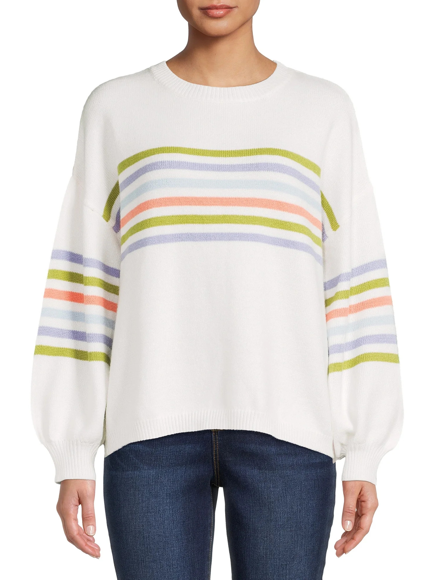 Dreamers by Debut Womens Striped Long Sleeve Pullover Sweater with Puff Sleeves | Walmart (US)