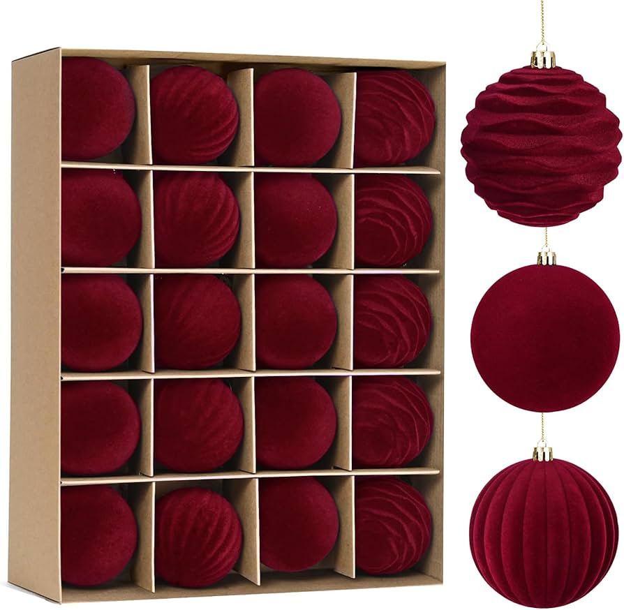 Waipfaru 20Pcs Velvet Ornaments for Christmas Tree, 2.36 Inch Burgundy Red Velvet Christmas Ornam... | Amazon (US)