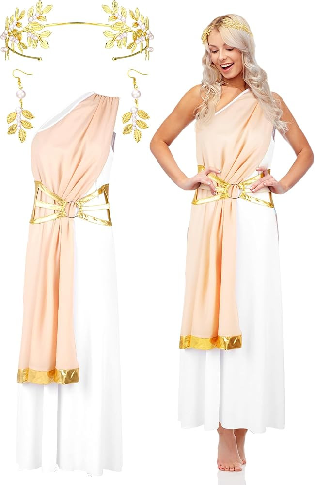 Panitay 4 Pcs Golden Greek Women Costume Toga Dress Costume Halloween Cosplay Outfits Lady with C... | Amazon (US)