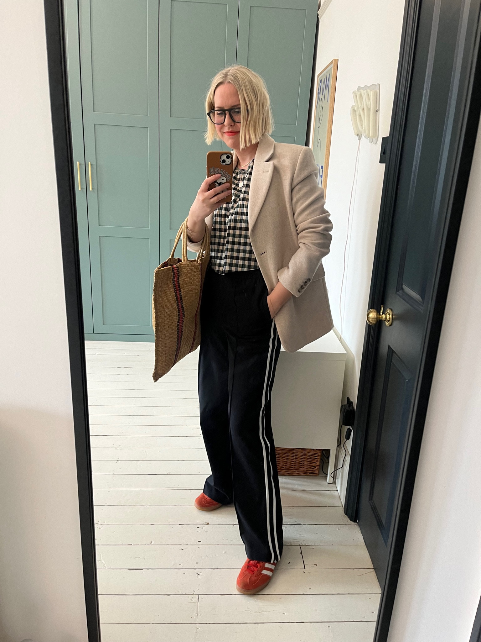 Stripe Wide Leg Trousers, Adidas Originals Gazelle, Cotton Blend Checked Top, Oversized Blazer, Straw Striped Tote Bag

#LTKeurope #LTKstyletip #LTKSeasonal