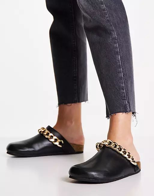 Public Desire Isabel mule clogs with chain trim in black | ASOS (Global)