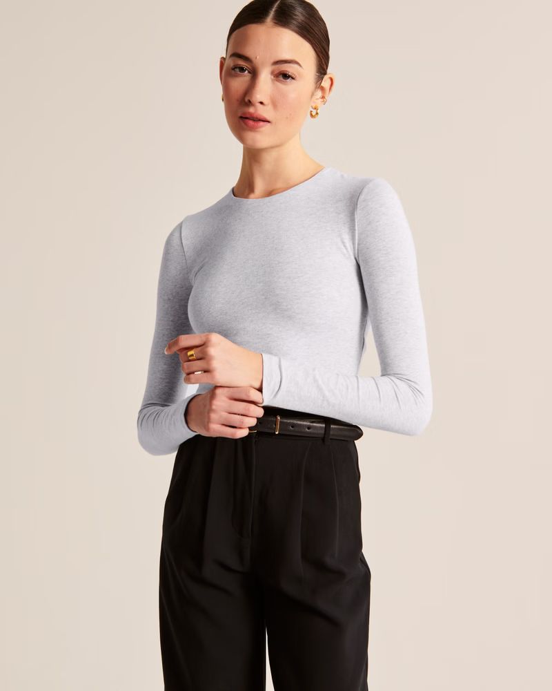 Women's Long-Sleeve Cotton Seamless Fabric Crew Top | Women's Tops | Abercrombie.com | Abercrombie & Fitch (US)