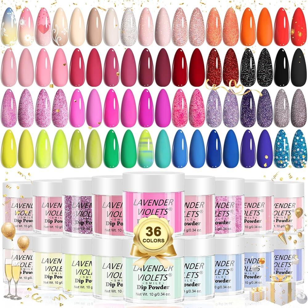 Lavender Violets 36 Colors Dip Powder Nail Kit Starter Quick Drying Dipping Powder Colors Set Fre... | Amazon (US)