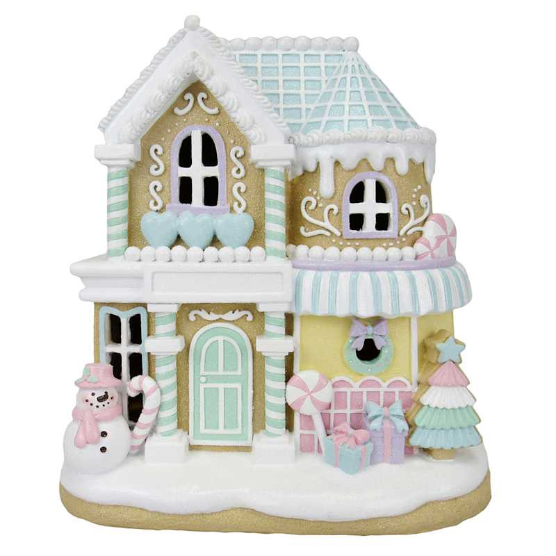 Mrs. Claus' Bakery Blue Roof Gingerbread LED House, 10" | At Home
