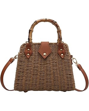 Women Straw Crossbody Bag Handwoven Basket Handbags Summer Beach Weave Shoulder Bag Bamboo Handle... | Amazon (US)