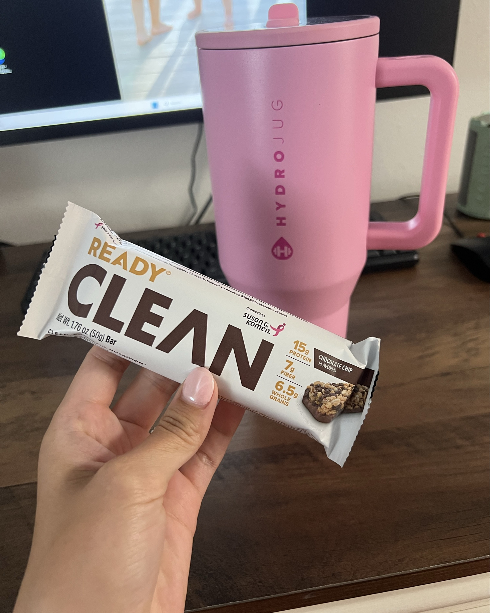 That busy lunch meal🤣 Ready Clean protein bar and water in my HydroJug! Protein bars taste like a rice crispy treat! My HydroJug is the color blush but taffy is a close match! 

#LTKActive #LTKFindsUnder50 #LTKSummerEdit