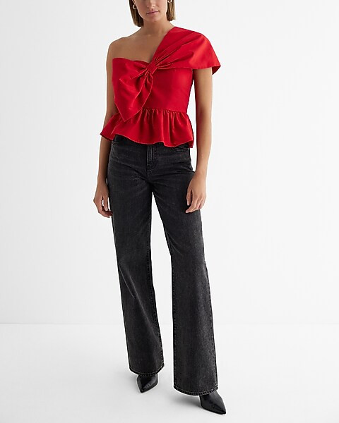 One Shoulder Bow Front Peplum Top | Express