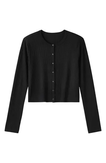 Rhone LivLuxe Rib Cardigan in Pure Black at Nordstrom Rack, Size X-Large | Nordstrom Rack