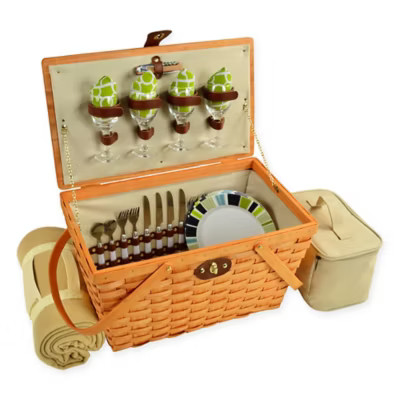 Picnic at Ascot Trellis Settler Picnic Basket for 4 with Blanket in Green | Bed Bath & Beyond