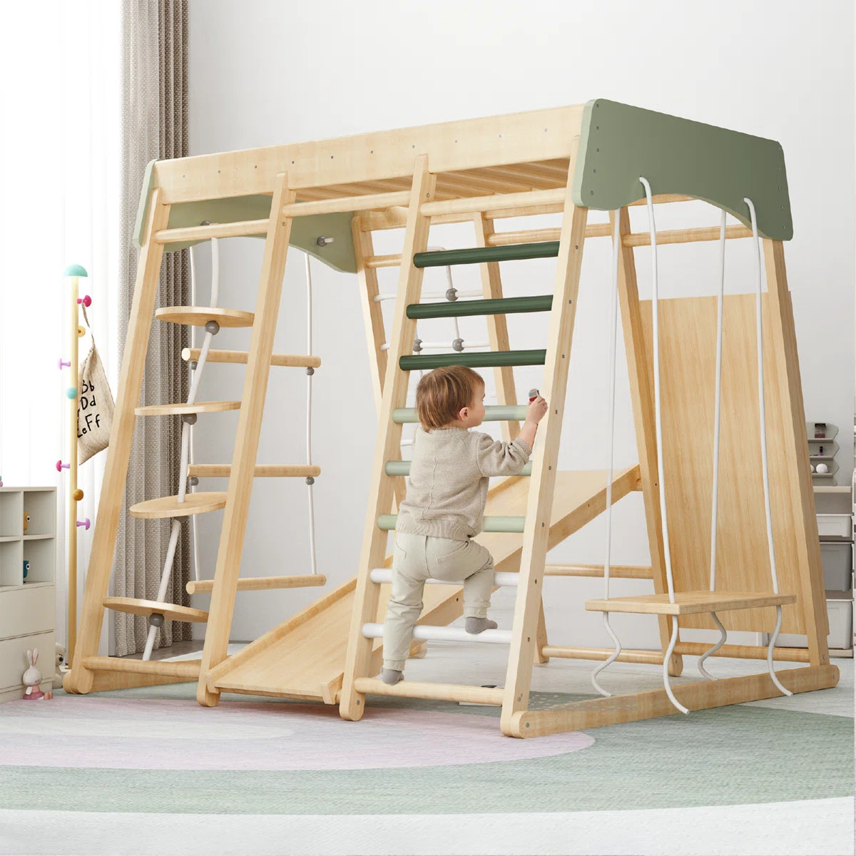 Benarita 8 in 1 Extra Large Wooden Climber, Indoor Playground Jungle Gym, with Durable Rope & Stu... | Wayfair North America