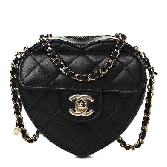 CHANEL Lambskin Quilted CC In Love Heart Clutch With Chain Black | FASHIONPHILE (US)