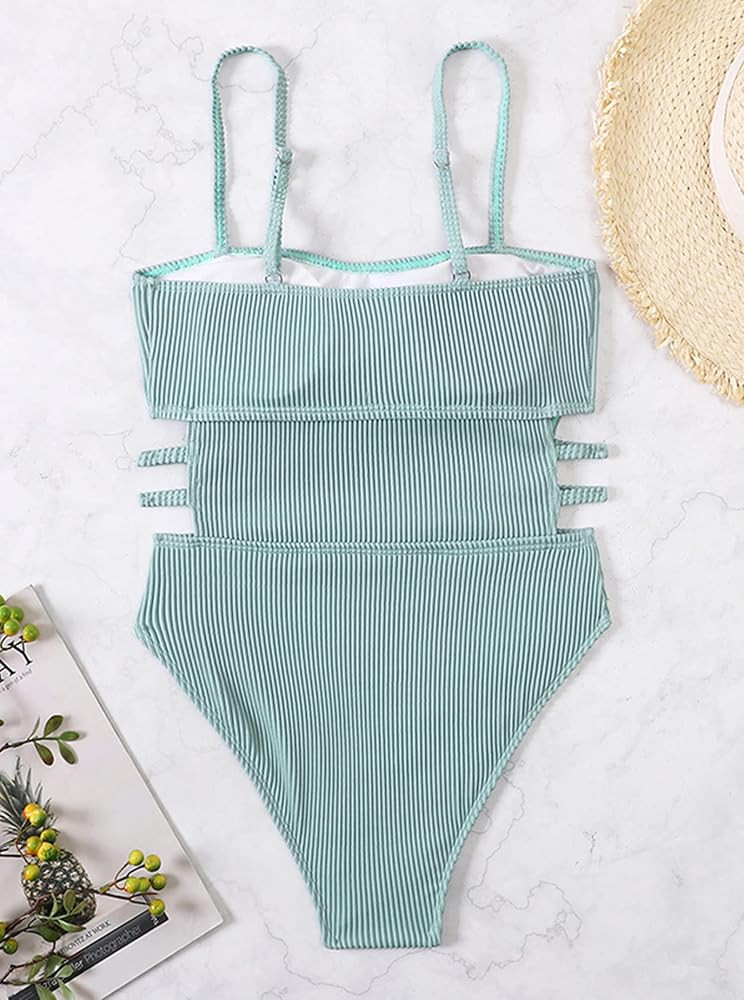 Hilinker Women's Ribbed One Piece Swimwear Cutout Tummy Control Bathing Suit | Amazon (US)