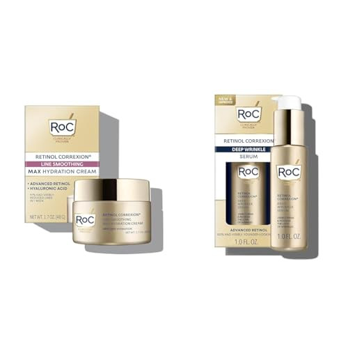 RoC Retinol Correxion Max Daily Hydration Anti-Aging Face Moisturizer, 1.7 Ounces Retinol Correxion Deep Wrinkle Retinol Face Serum, 1 Ounce Bundle (Packaging May Vary) | Amazon (US)