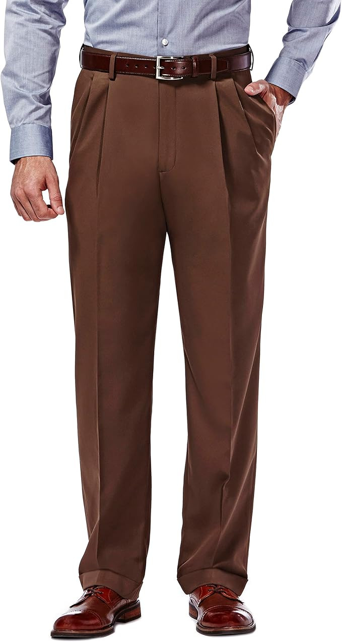 Haggar mens Mynx Gabardine Hidden Expandable Waistband Classic Fit Front Pleated Dress Pant | Amazon (US)