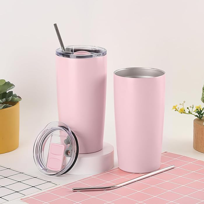 20oz Stainless Steel Tumbler with Stainless Straw, Vacuum Insulated Double Wall Coffee Tumbler fo... | Amazon (US)