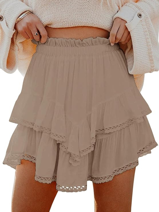 Flowy Shorts for Women Casual Boho Ruffle Tiered Skorts High Waist Mini Skirts Golf Tennis Croche... | Amazon (US)