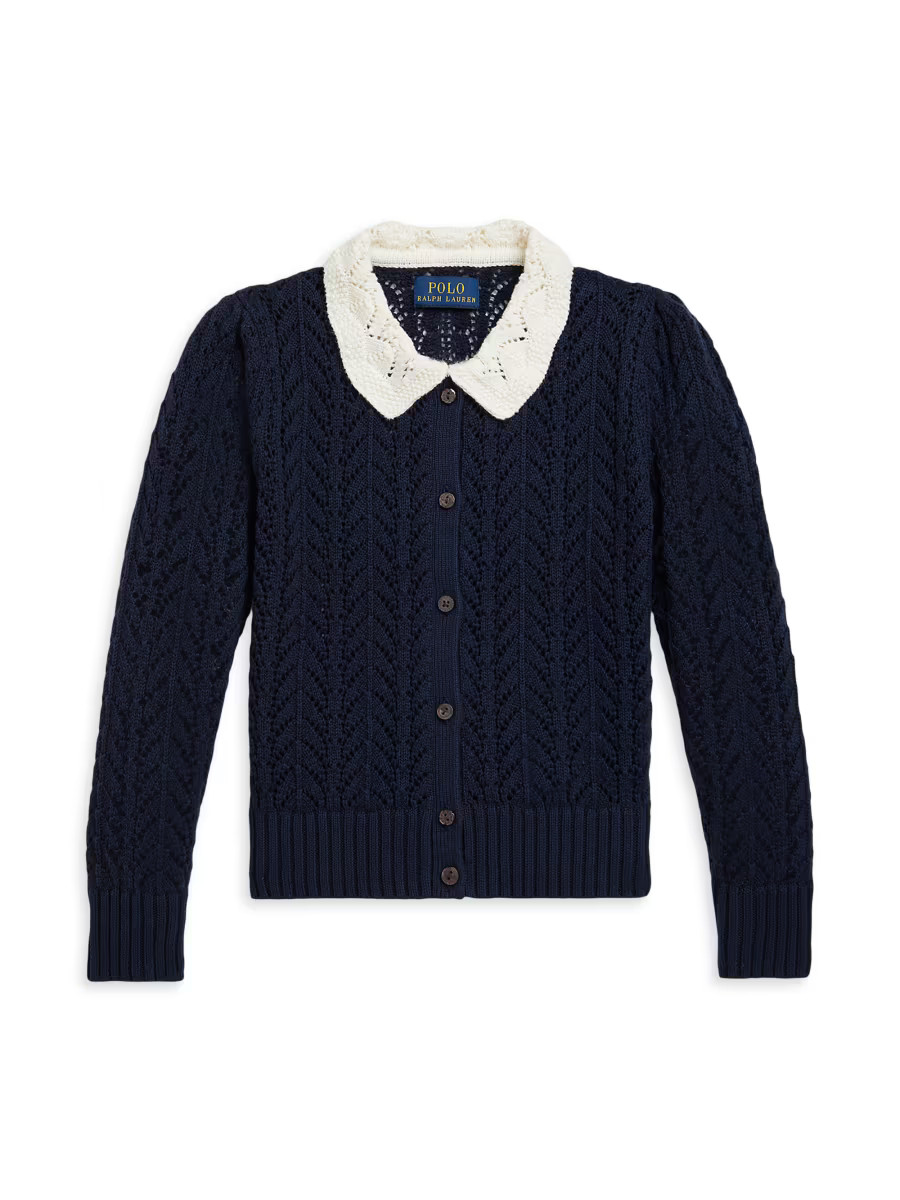 Polo Ralph Lauren Little Girl's &amp; Girl's Pointelle-Knit Cotton Cardigan | Saks Fifth Avenue | Saks Fifth Avenue