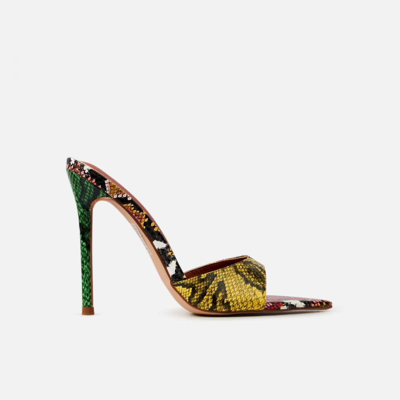 Franca Yellow Faux Snake Print Pointed Toe Mules | Simmi Shoes