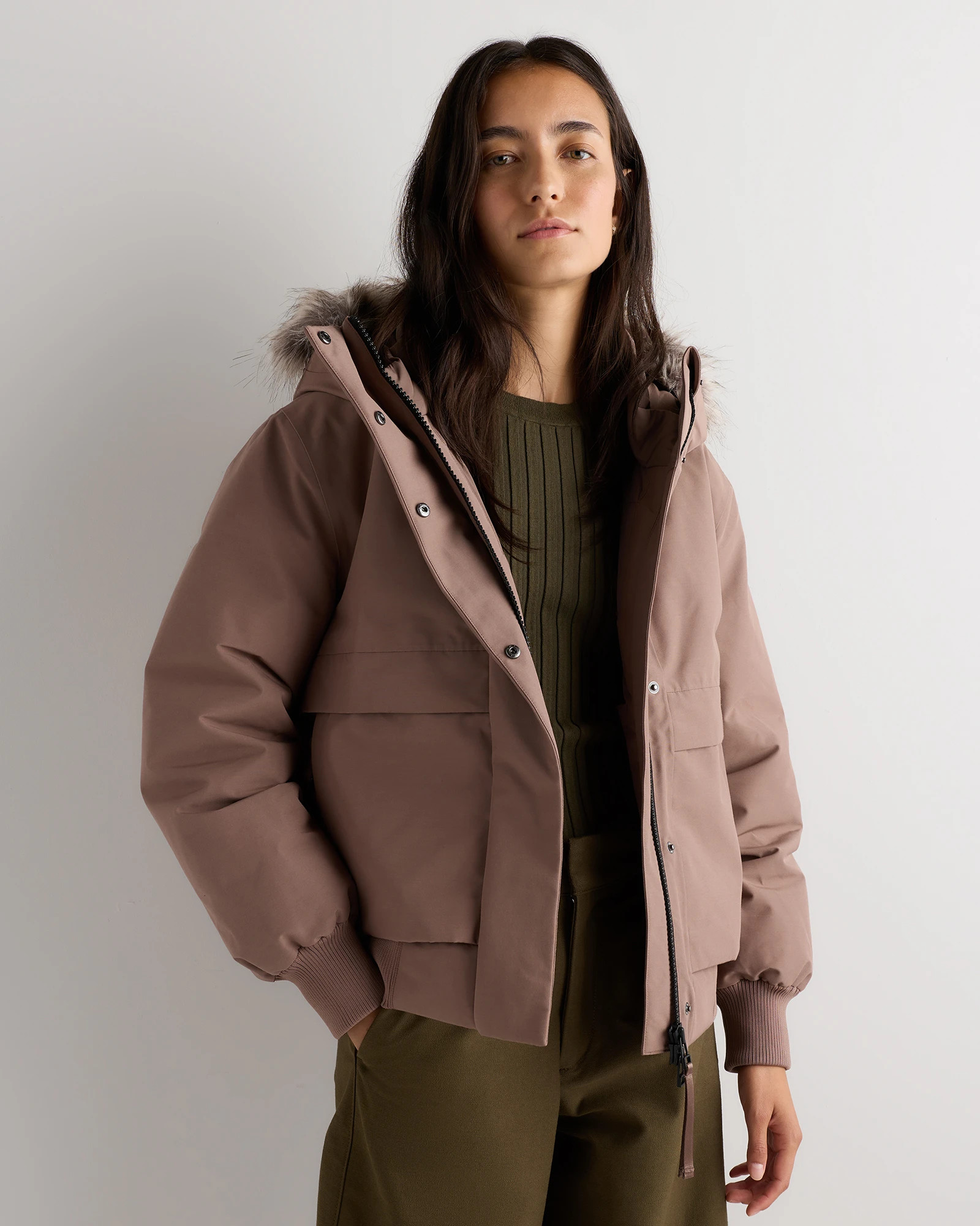 Quince | Women's Responsible Down Hooded Short Parka in Faded Cargo, Size XS, Recycled Polyester | Quince