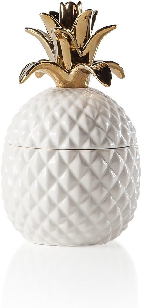 Torre & Tagus Pineapple Ceramic Canister Crown Lid Hawaiian Themed Home Decor Accent, Short, Whit... | Amazon (US)