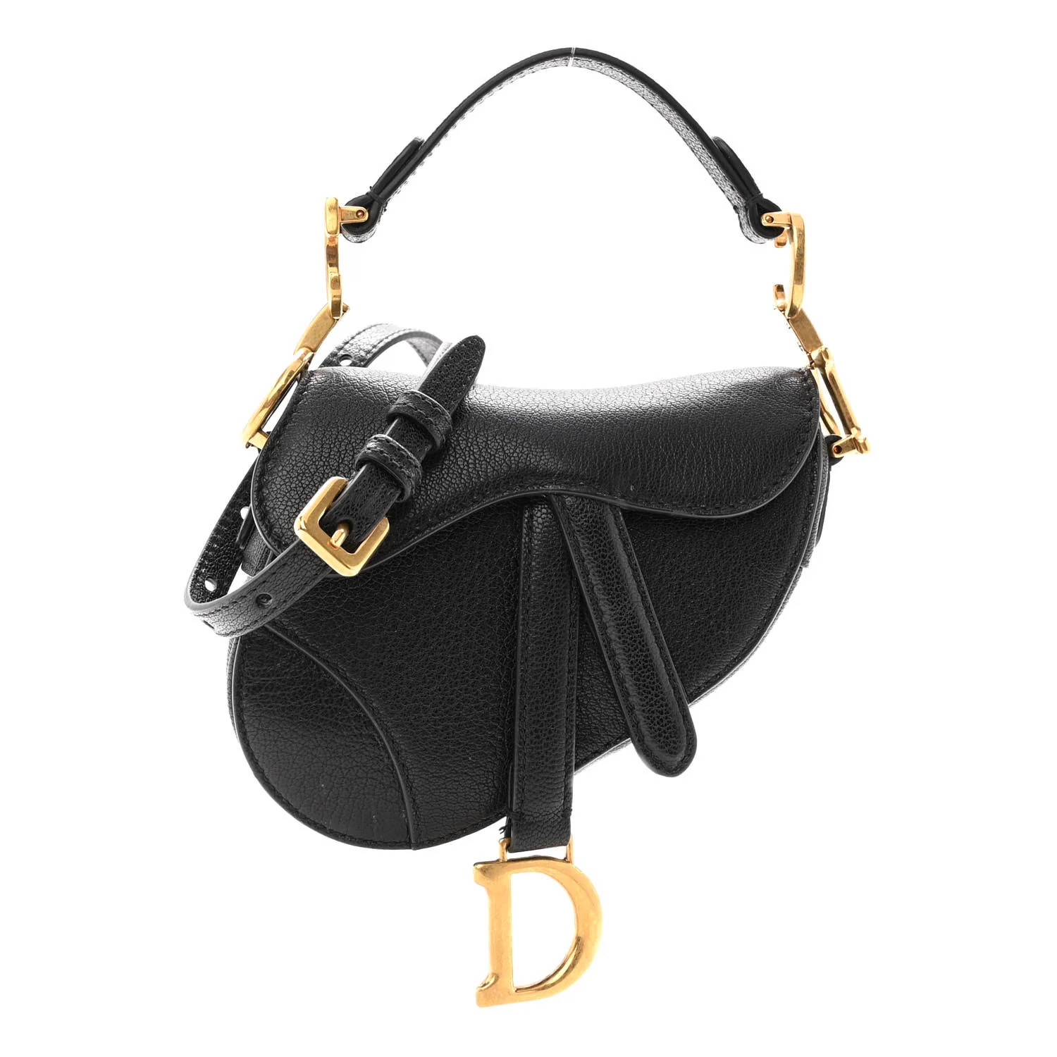 CHRISTIAN DIOR Goatskin Micro Saddle Bag With Strap Black | FASHIONPHILE (US)