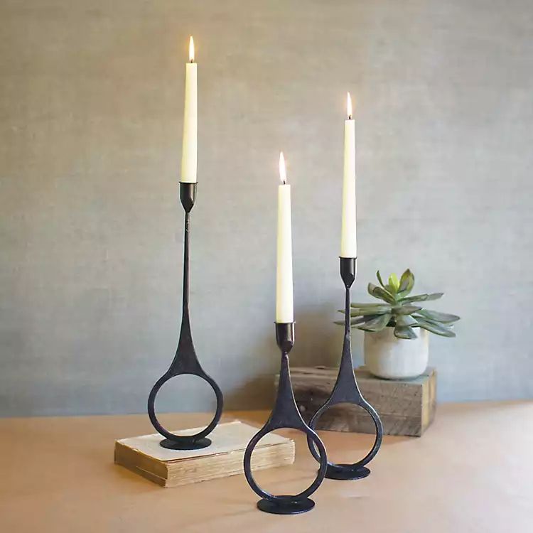 Black Cast Iron Ring 3-pc. Taper Candle Holders | Kirkland's Home