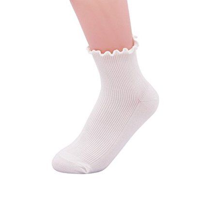 SEMOHOLLI Women Socks Women Ankle Socks Lovely double needle solid color Lace edge relent lady socks | Walmart (US)