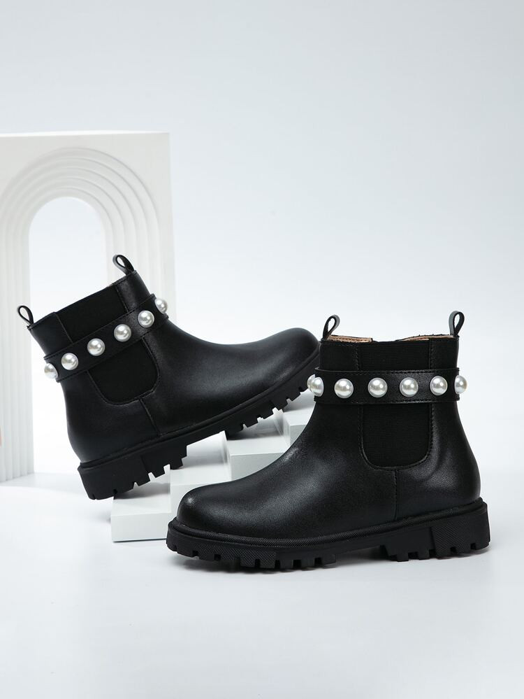 Girls Faux Pearl Decor Zipper Side Chelsea Boots | SHEIN