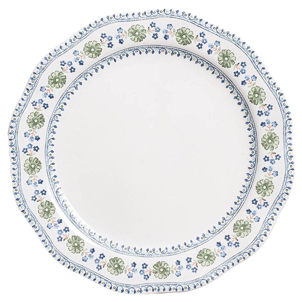 Juliska Villa Seville French Country Chambray Floral Ceramic Dinner Plate | Kathy Kuo Home